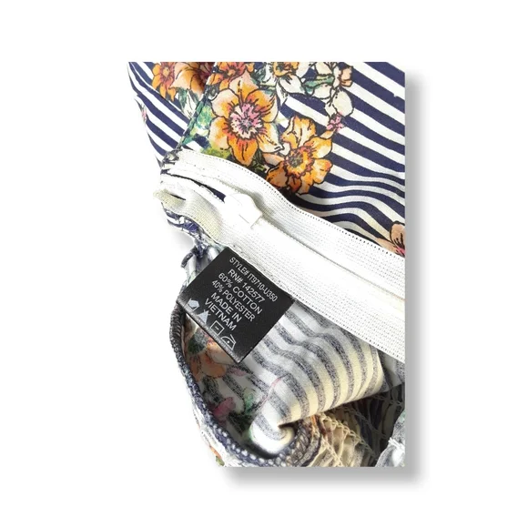 Iris Striped Tank Top Womens Fit & Flare Sleeveless Floral Bow Padded Low Cut-L - Picture 15 of 16